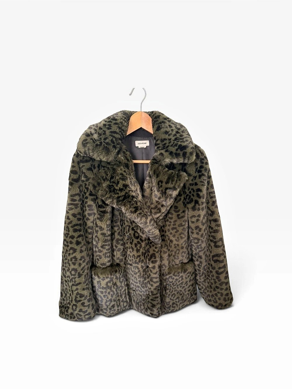Zadig & Voltaire Miles Leo Faux Fur Coat Green & Black XS